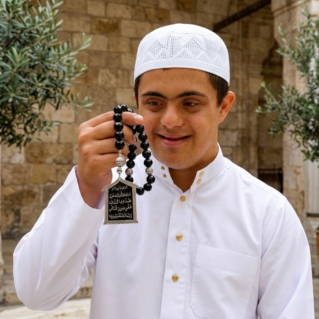 Idris holding the Travel Dua Car Hanger